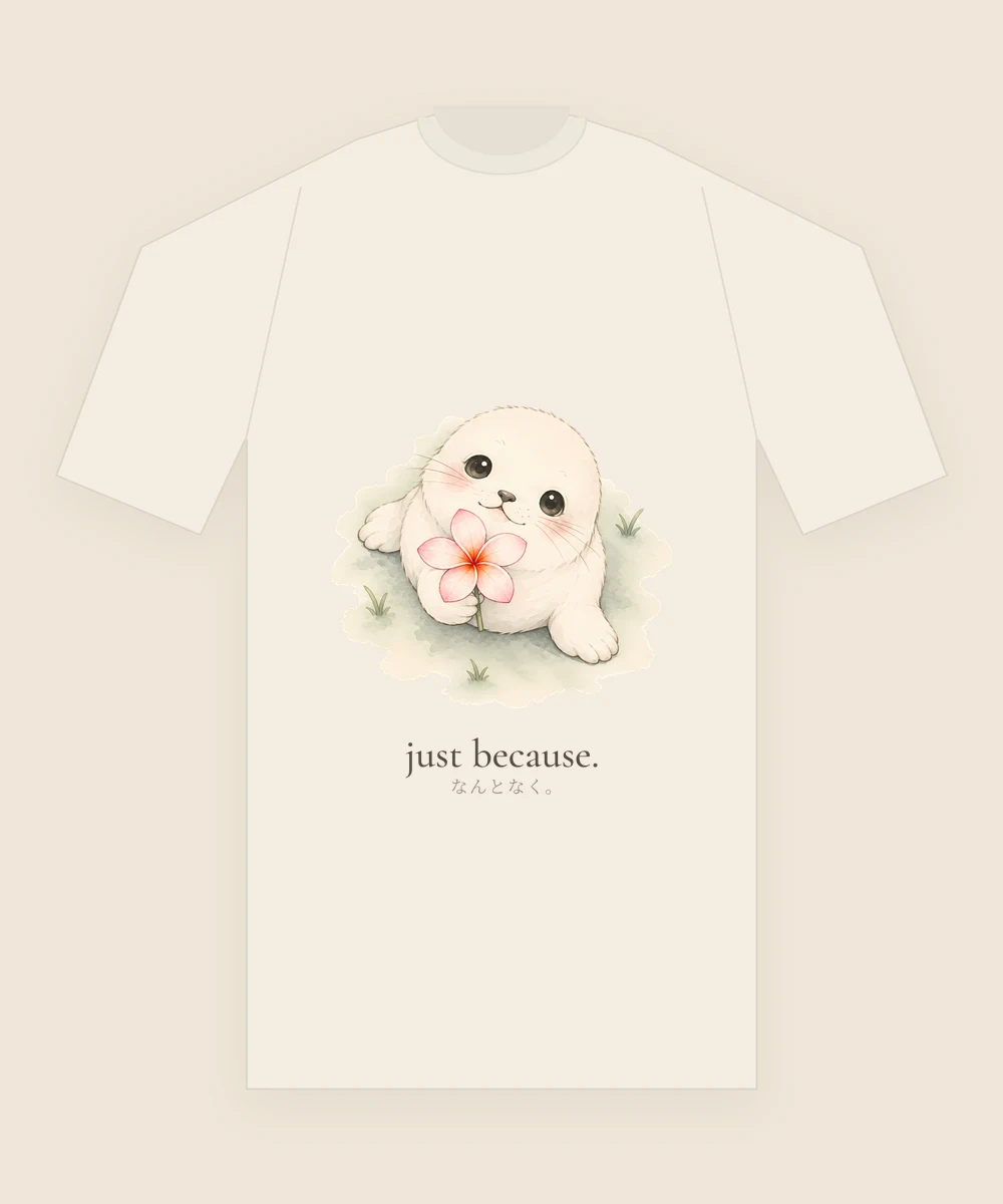 the seal printed on the chest of a cream t-shirt